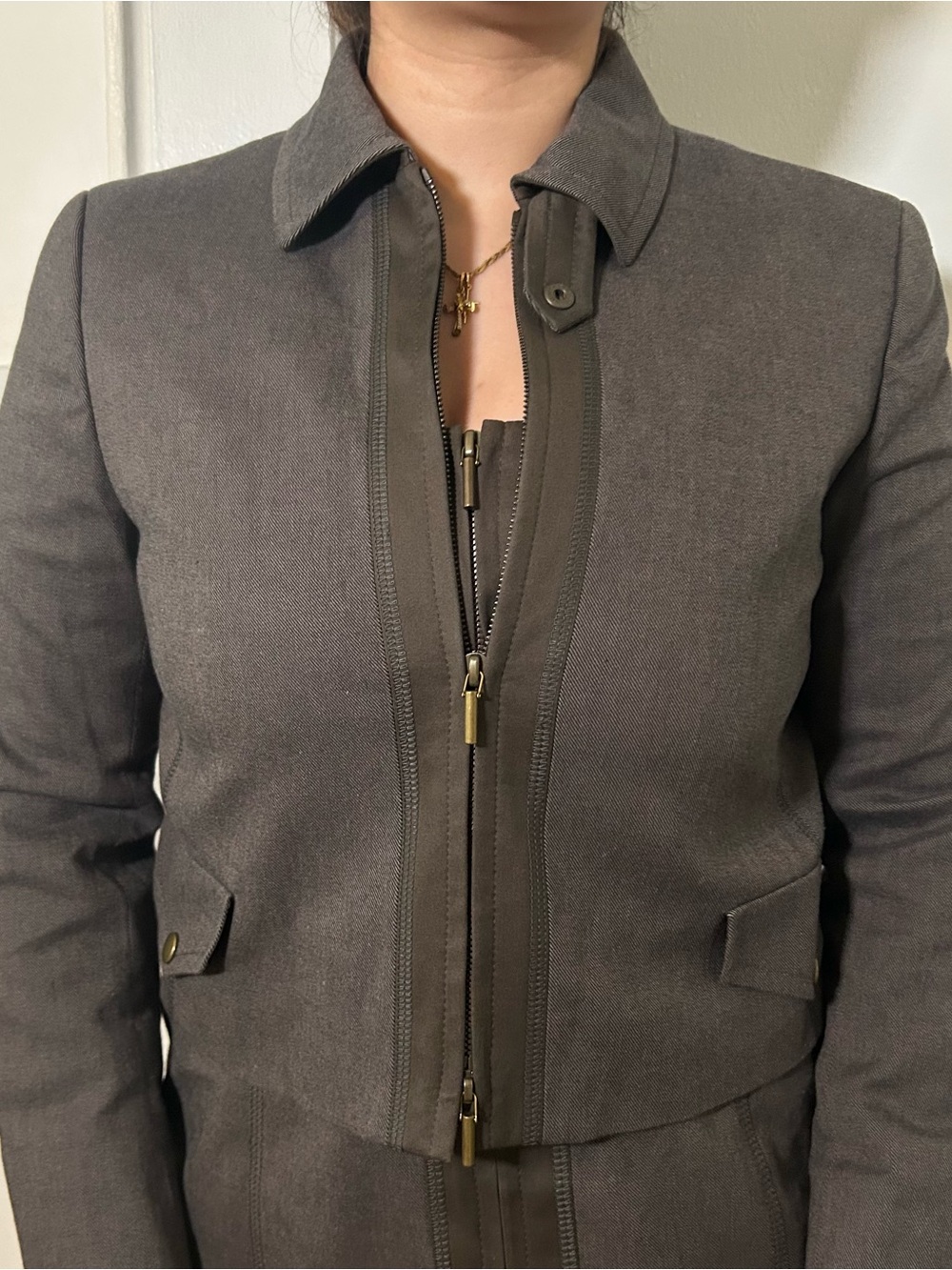 Akris Punto Women's Charcoal Brown Zip-Front Blazer Jacket